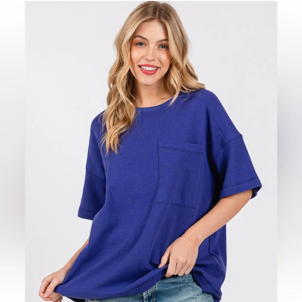 25 Solid Textured Drop Shoulder Top - Picture 1 of 6